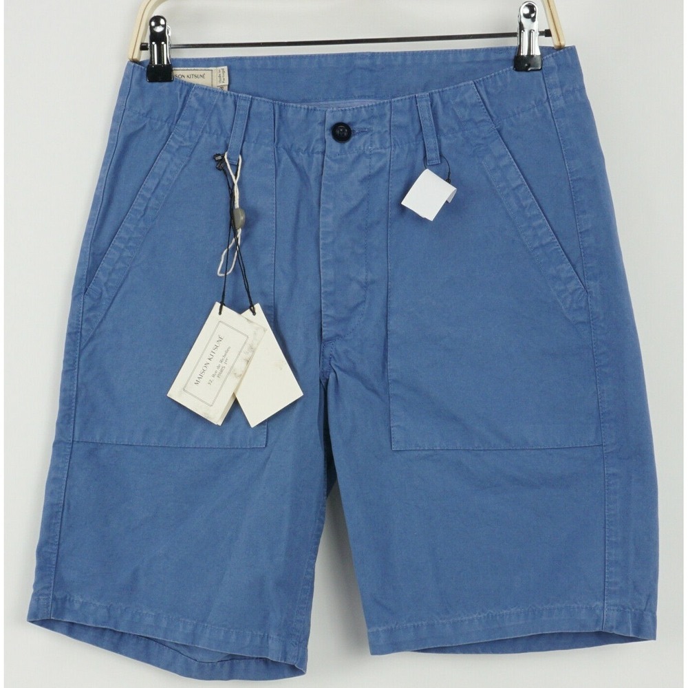 New Maison Kitsune Men's‎ 28 Blue Panel Pocket Button Fly Chino Utility Shorts